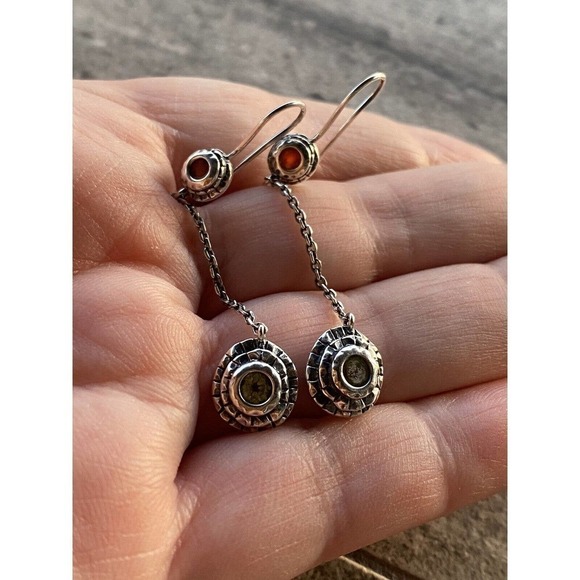 925 Sterling Silver Earrings Dangles Drops Peridot Garnet 3.46g - Picture 9 of 12